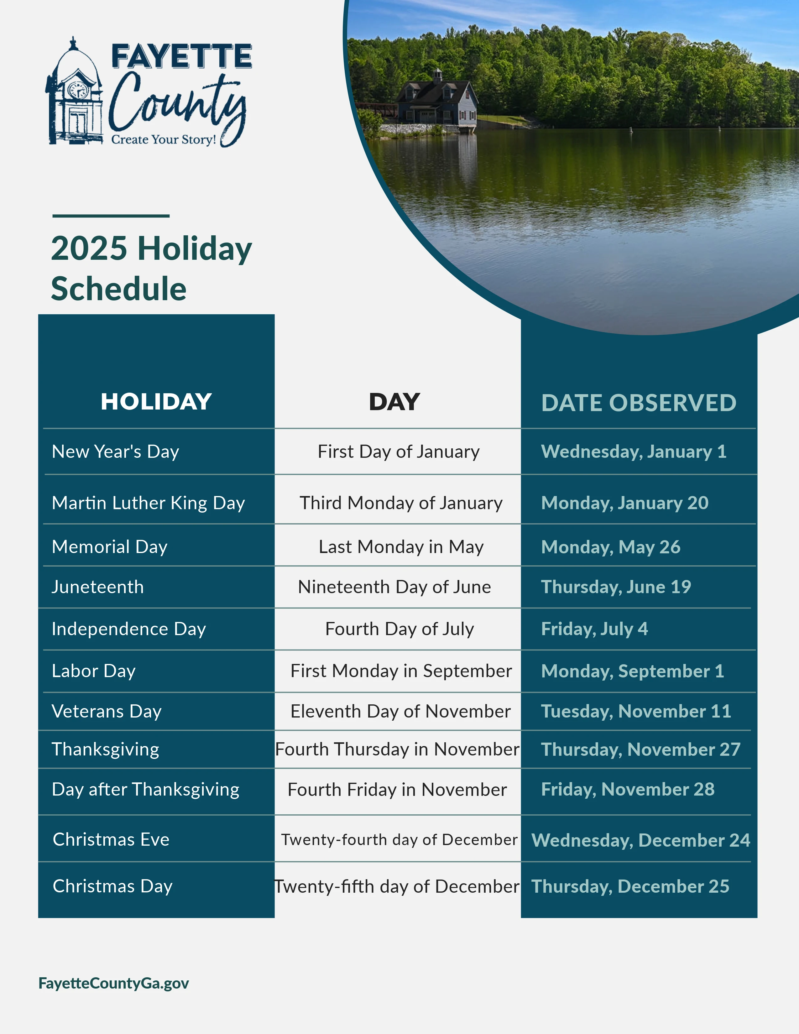 Holiday Schedule