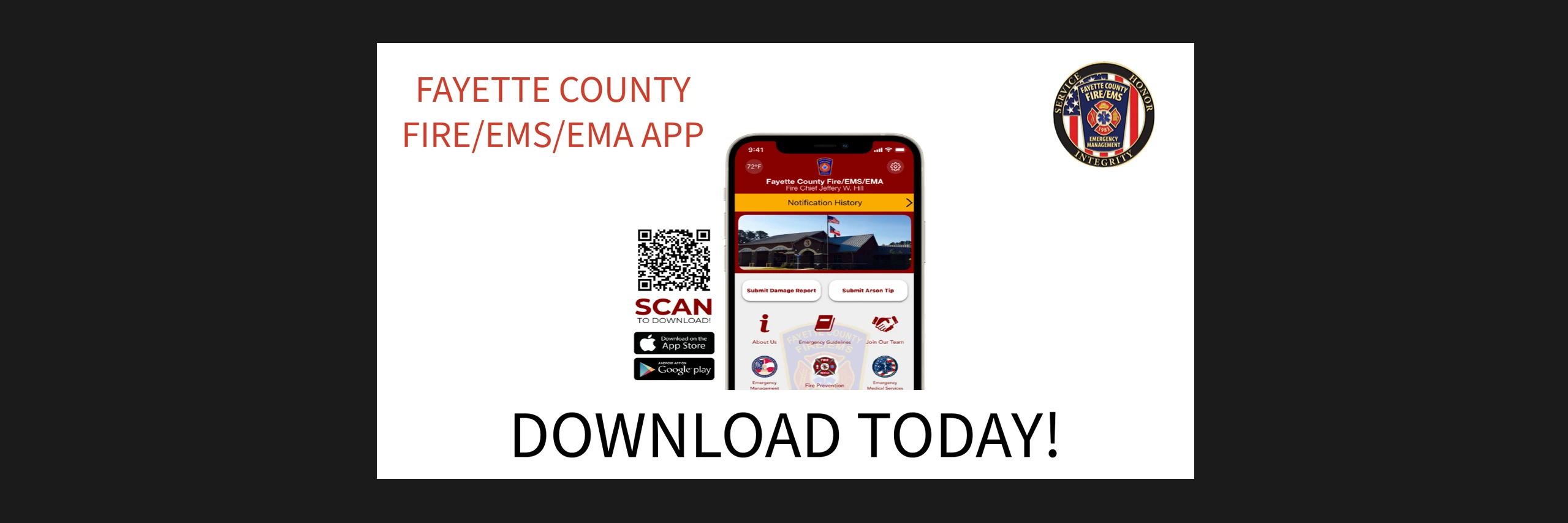 Download the Fayette County FIRE & EMS App and receive real-time weather alerts and updates relevant for our area.